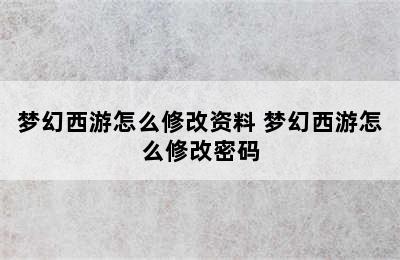 梦幻西游怎么修改资料 梦幻西游怎么修改密码